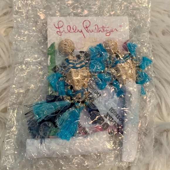 Lilly Pulitzer GWP Fishy Kiss Raffia Silk Tassel Earrings- NWT - Picture 6 of 16